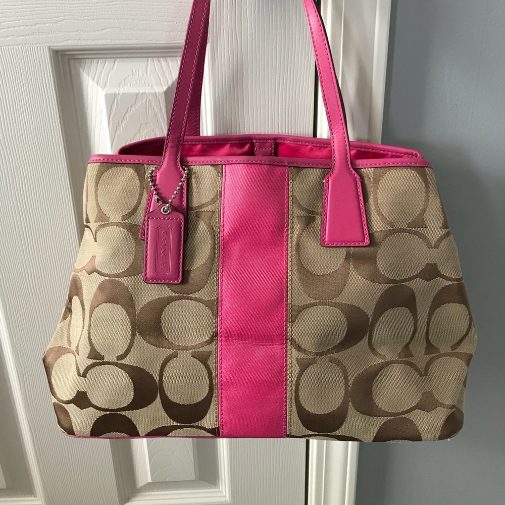 Coach Pink Signature Stripe Handbag